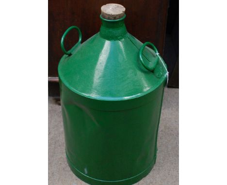 Large Vintage Green Oil Can 22 inches high with two handle and cork stopper