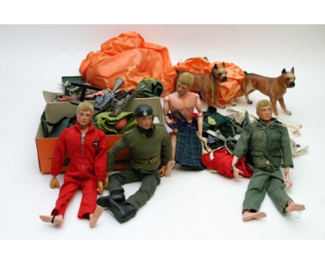 A boxed action man Landrover, a boxed action man Scorpion Tank and a large quantity of action man accessories including cloth