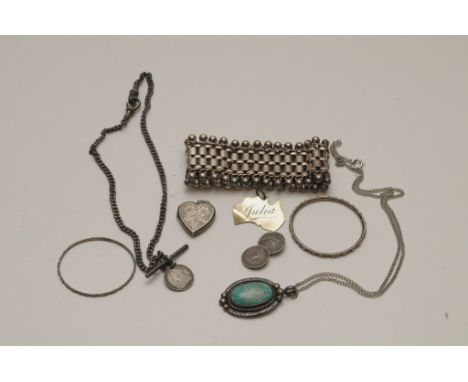 A Victorian silver gate bracelet with other silver jewellery