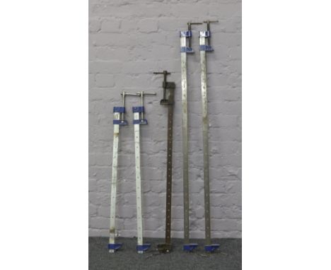 A collection of sash clamps in varying sizes by Record and Draper Tools Ltd.
