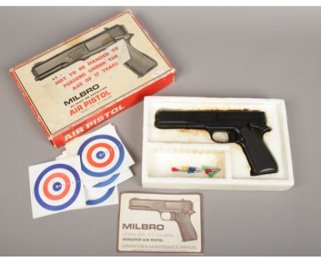 A boxed Milbro model G10 .177 calibre air pistol with original manual and accessories.