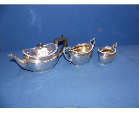 A good quality James Dixon three piece silver plated Teaset to include: teapot, milk jug and sugar basin.