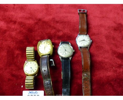 Four gentleman's wrist watches to include: J.W. Benson 9ct gold cased with expanding strap, a Roamer Vanguard, a Westclox wat