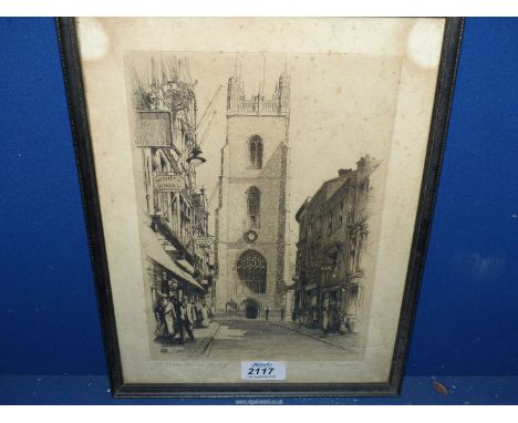A framed Etching of St. John's Church, Cardiff by E.J. Maybery.