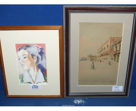 An early 20th century Watercolour of the Doges palace, Venice by Italian artist A Presti, 13 1/4" high x 9 5/8" wide, and a w