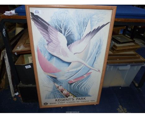 A large framed Print by Frank Ormrod for Regent's Park Baker Street Station for Clarence Gate, 19 1/2" x 30 1/4".