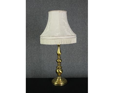 A large brass table lamp and shade. H.70cm. 