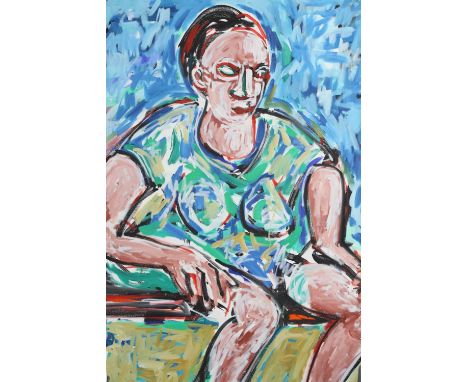 David Somerville. Oil on canvas. Portrait of a seated woman titled 'Urban Personage' and dated 2004. H.115 x W.97 cm. 