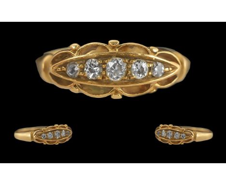 Antique Period Ladies 18ct Gold Five Stone Diamond Set Ring, full hallmark to interior of shank, Birmingham 1912, the diamond