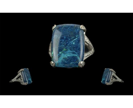 South African Shadowkite and Diamond Accent Ring, a 12ct rectangular cushion cut shadowkite, found near Cape Town, in the Tab