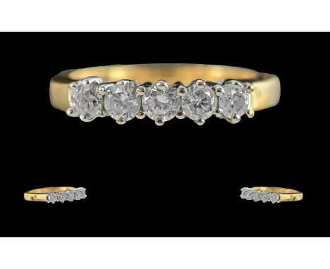 Ladies 18ct gold pleasing 5 stone diamond set ring. full hallmark to interior of shank. well matched diamonds of good colour,