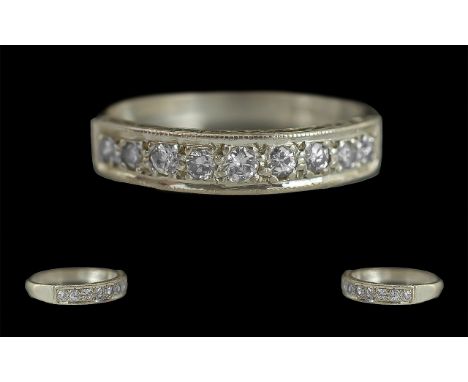 Ladies 18ct White Gold Nine Stone Diamond Set Dress Ring, Full Hallmark to Interior of Shank, The Nine Well Matched Diamonds 