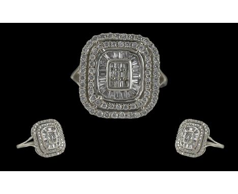 Ladies Pleasing Quality 14ct White Gold Diamond Set Dress Ring - Excellent Design. Marked 14ct With Full Hallmark To Interior