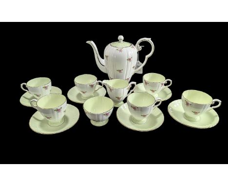 Royal Grafton Art Deco Bone China Coffee Set, comprising coffee pot, six coffee cups and saucers, sugar bowl and milk jug.