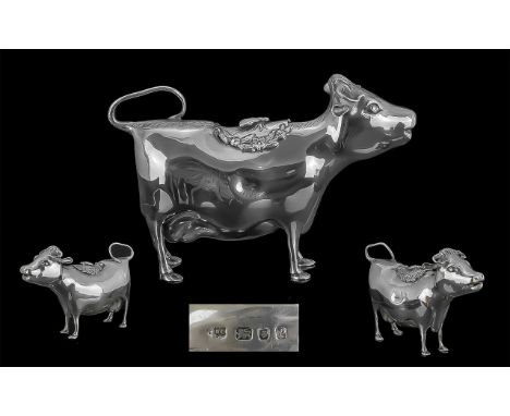 Queen Elizabeth ll Sterling Silver Creamer in the Form of a Cow, well made and naturalistic, hallmark London 1970, silver wei