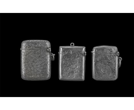 Early 20th Century Trio of Small Sterling Silver Vesta Cases, All Fully Hallmarked and In Good Condition, Hinges Good, Close 