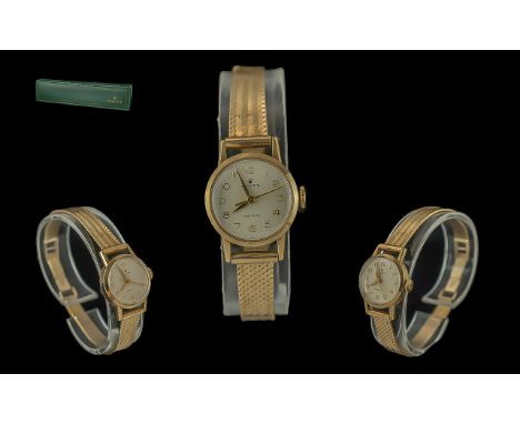 Rolex Precision Ladies 9ct Gold 1960's Mechanical Wrist Watch, the case and bracelet with full hallmark for 9.375, weight 21.