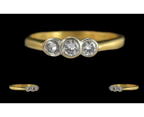 18ct Gold Good Quality Three Stone Diamond Set Ring, full hallmark to interior of shank, the 3 pave set diamonds of excellent