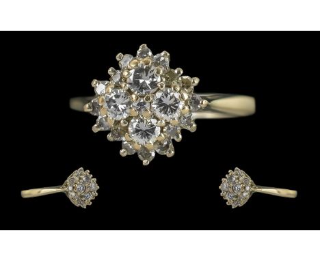 Ladies - Attractive 18ct White Gold Diamond Set Cluster. The Four Central Diamonds, Surrounded by 16 Small Diamonds, Full Hal