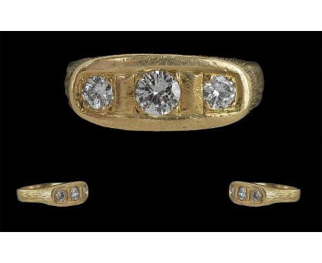 Gentleman's Excellent Quality 18ct Gold 3 Stone Diamond Set Ring, Full Hallmark to Interior of Shank, The 3 Well Matched Roun