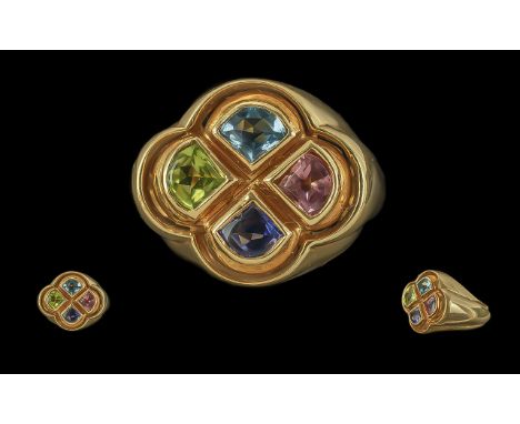 Garrard & Co 18ct Gold Multi Gem Set Cocktail Ring, marked G & Co to interior of shank, plus 750 - 18ct; ring size Q, weight 
