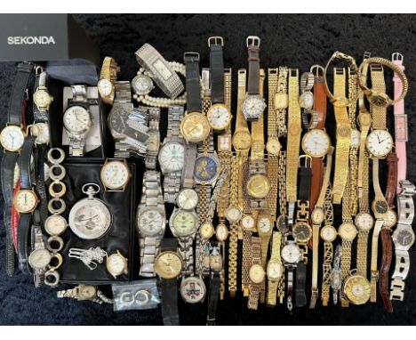Collection of Ladies &amp; Gentleman's Wristwatches, leather and bracelet straps, assorted makes including a boxed Sekonda, t