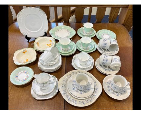 Box Containing Assorted Items, including two part tea services, Royal Albert Crown China, and Royal Doulton Galaxy, both with