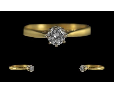 Ladies 18ct Gold Single Stone Diamond Set Ring, Full Hallmark to Shank. The Round Brilliant Cut Diamonds of Pleasing Colour /