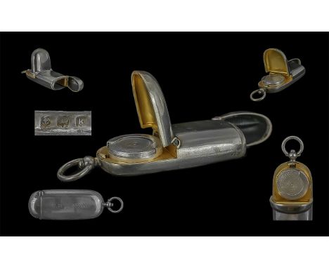 Edwardian Period 1901 - 1910 Sterling Silver Combined Vesta Case/ Sovereign Holder, with spring loaded gilt interior, hallmar