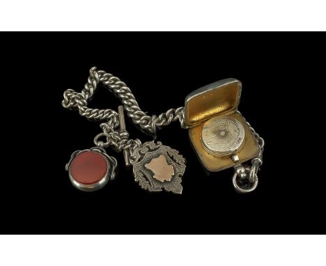 Edwardian Period 1902 - 1910 Sterling Silver Push Button Hinged Sovereign Holder. Hallmark Chester 1907. Attached to a Sterli
