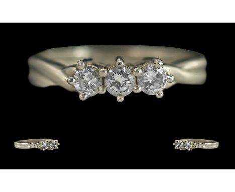 Ladies 18ct White Gold 3 Stone Diamond Set Ring, Full Hallmark to Interior of Shank, The 3 Well Matched Diamonds of Good Colo