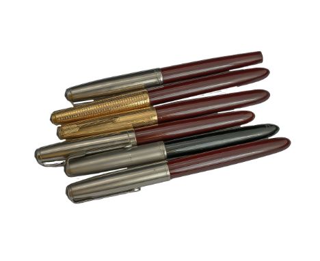 A Good Collection of Vintage Parker 51 - 61 Fountain Pens ( 6 ) In Total, All In Good Condition with 14ct Gold Nibs.