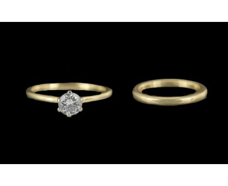 18ct Gold Single Stone Diamond Ring, set with a round cut diamond, estimated diamond weight .33 cts.  Together with an 18ct w