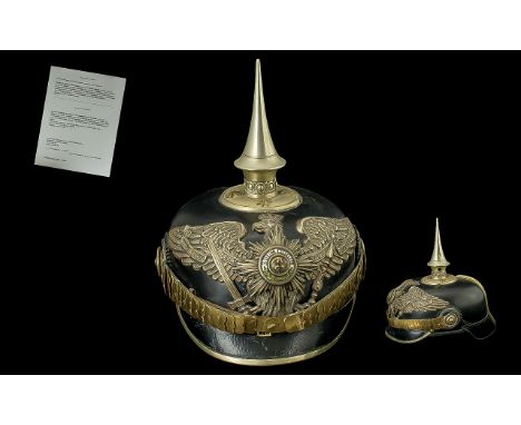 Imperial Germany and Weimar Republic Army Officers Spike Helmet, Silver Rosette, Pickelhaube, Size 58. Date 1915 Berlin, Gard