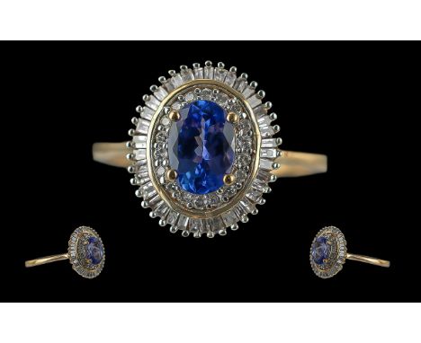 Ladies Attractive Contemporary 9ct White Gold Tanzanite and Diamond Set Dress Ring, marked with full hallmark to interior of 