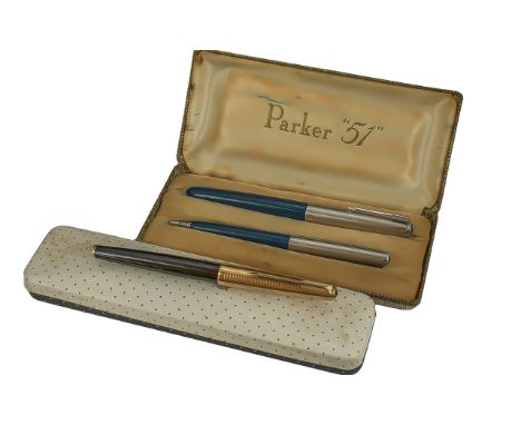 Parker 61 Fountain Pen In Display Box + Parker 51 Fountain Pen and Ballpoint Pen In Parker Display Box. All Pens In Good Cond