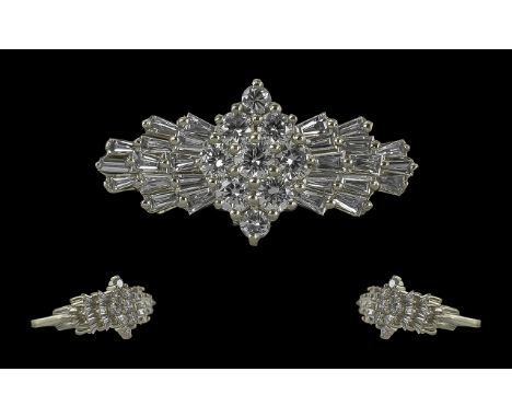 Ladies 1930's Platinum Diamond Set Dress Ring, Well Designed. Marked 950 Platinum to Interior of Shank, Baguette and Brillian