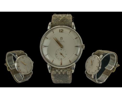 Omega - Gents Steel Cased Manual Wind Automatic Wrist Watch. c.1960's. Features Large Round Dial, Subsidiary Dial, Gold Marke