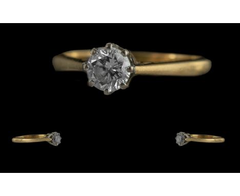 Ladies 18ct Gold Single Stone Diamond Set Ring. Full Hallmark to Interior of Shank. The Round Brilliant Cut Diamond of Good C