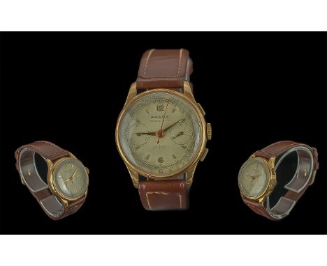 Paros - 17 Rubies Gents 18ct Gold Chronograph Antimagnetic Mechanical Wind Wrist Watch. c.1950's. 750 - 18ct to Interior of C