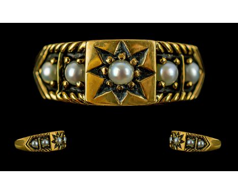 Antique Period Impressive 21ct Gold Seed Pearl Set Ring, marked 875 - 21ct to interior of shank, the pearls of excellent lust