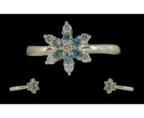 Ladies 9ct Gold Pleasing Design Diamond Set Cluster Ring, full hallmark to interior of shank, the small diamonds of good colo