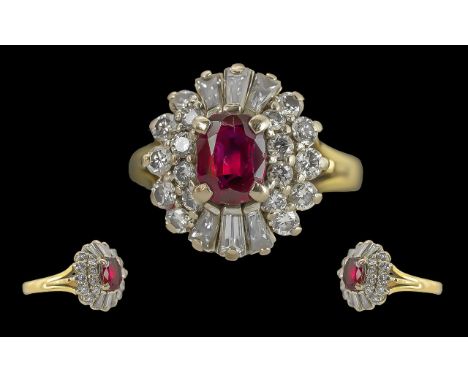 Ladies - Pleasing Quality 18ct Gold Diamond and Ruby Set Dress Ring. Marked 750 - 18ct to Interior of Shank. The Baguette and