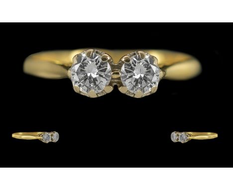 Ladies 18ct Gold Two Stone Diamond Set Ring, Marked 18ct to Interior of Shank. The Matched Pair of Faceted Diamonds of Good C