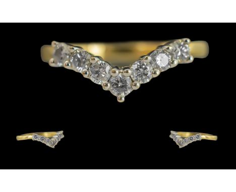 Ladies 18ct Gold Diamond Set Wishbone Ring marked 18ct - 750, the well matched round brilliant cut diamond of good colour and