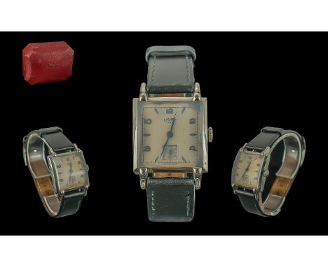 Gentleman's Vintage Roamer Wristwatch, white face, Arabic &amp; baton numerals, subsidiary dial, black leather strap.  In ori