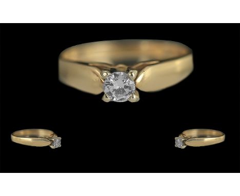 Ladies Attractive 14ct Gold Single Stone Diamond Set Ring, Marked 14ct to Shank, The Small Round Brilliant Cut Diamonds of Go