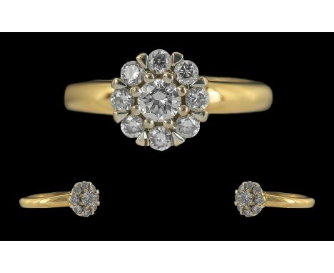 Ladies 18ct Gold Diamond Set Cluster Ring, full hallmark to interior of shank, the round brilliant cut diamonds of excellent 