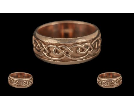 Clogau 9ct Gold Band Ring Containing Welsh Gold with embossed Celtic design all round the ring, full hallmark to interior of 
