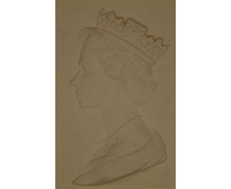 A framed limited edition Royal Worcester framed clay portrait of HM Queen Elizabeth II, No. 46 of 1000, modelled by Arnold Ma
